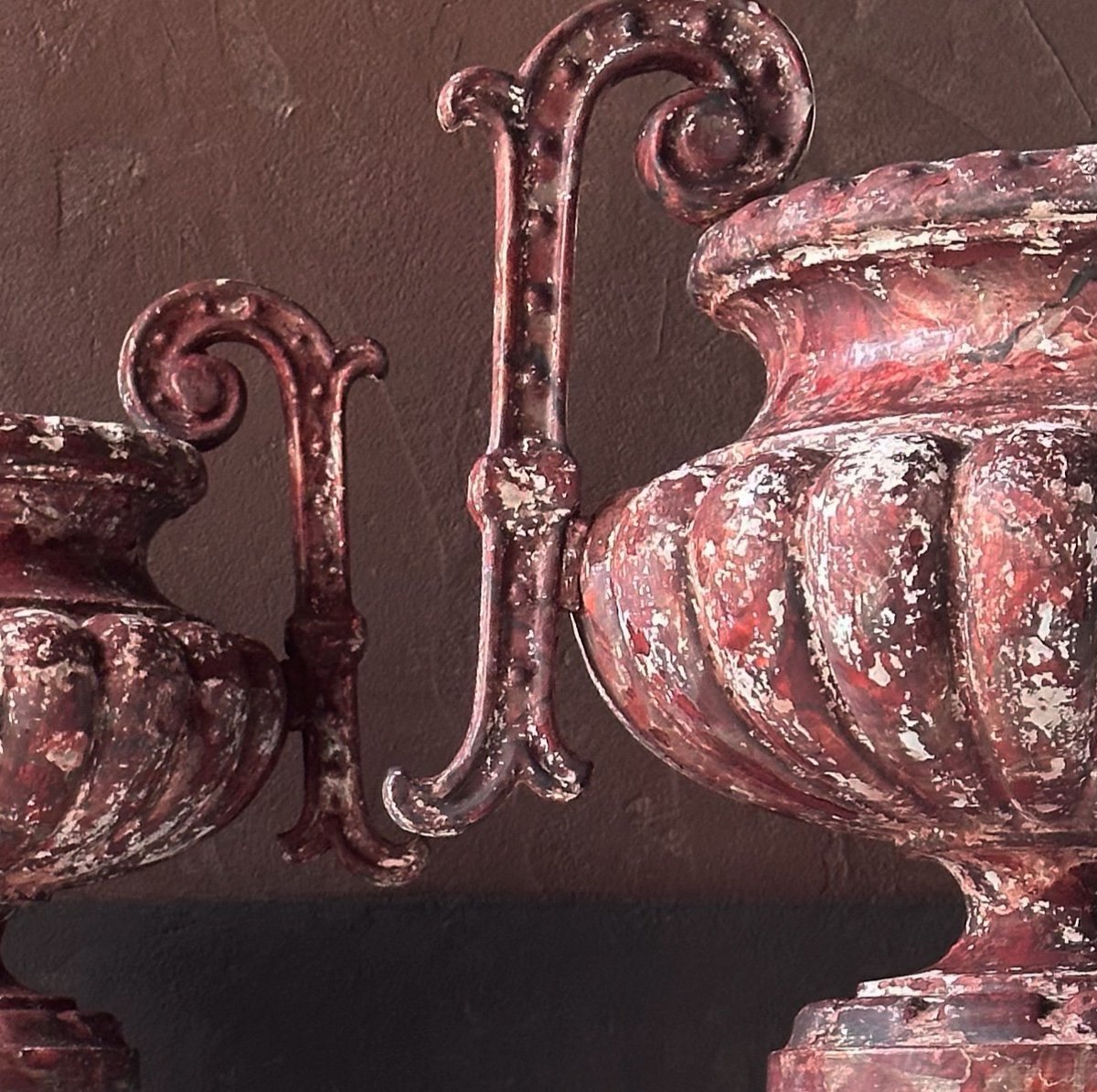 Paire de Vasques Fonte d’Art Louis XV à Anses XIXe-photo-8