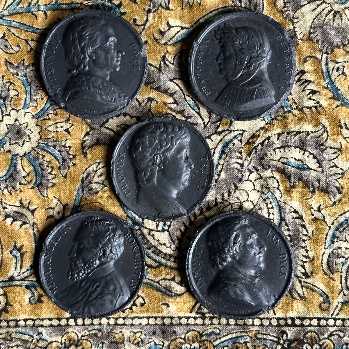 Series Of 9 Medals/grey Plaster/pewter 19th Century-photo-2