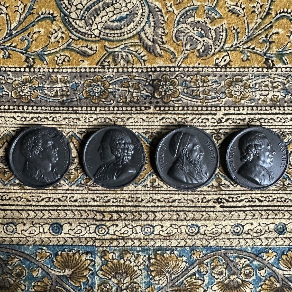 Series Of 9 Medals/grey Plaster/pewter 19th Century-photo-3