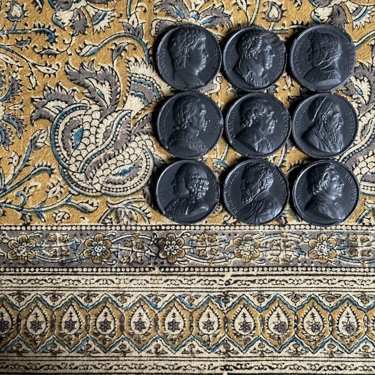 Series Of 9 Medals/grey Plaster/pewter 19th Century-photo-5