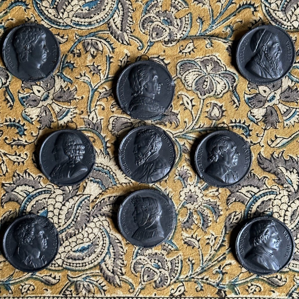 Series Of 9 Medals/grey Plaster/pewter 19th Century-photo-7