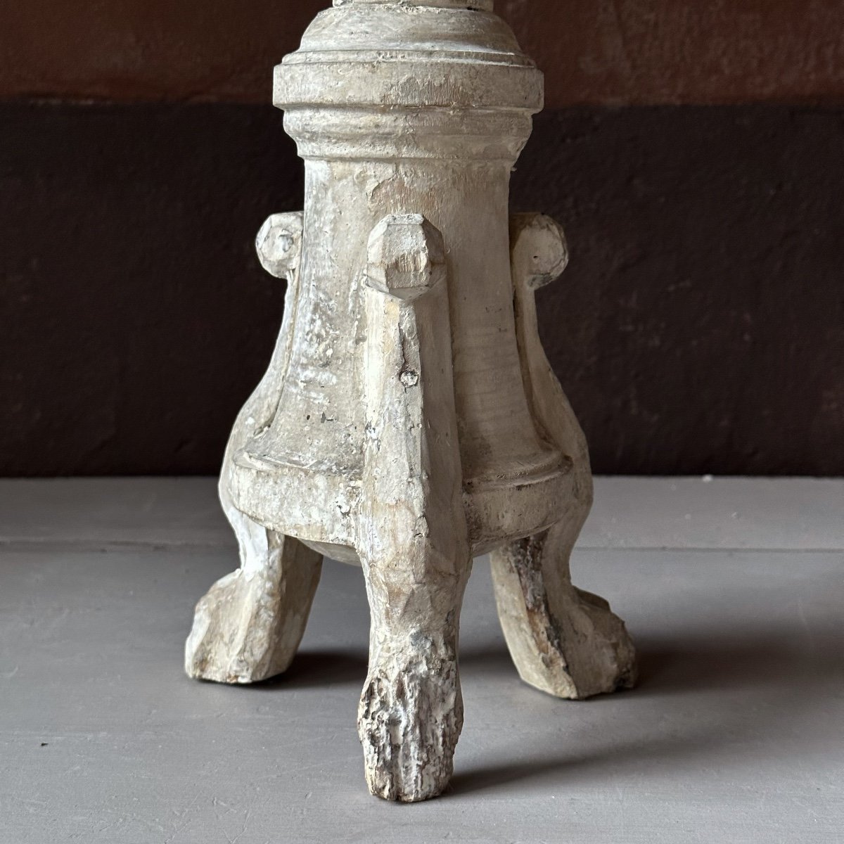 Large Pair Of Carved Wood Candlesticks Italy 18th Century-photo-7