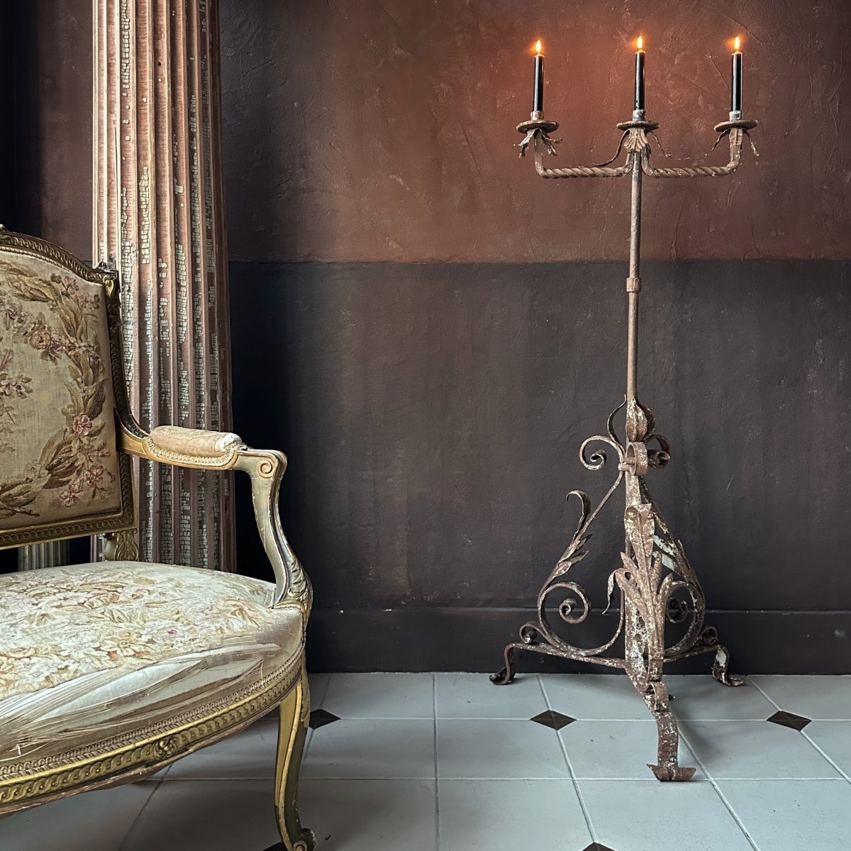 Tall Forged Metal Candelabra Tripod-photo-1