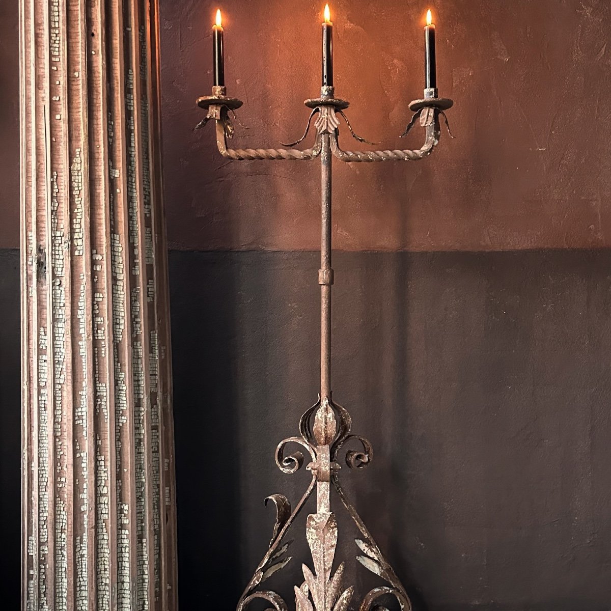 Tall Forged Metal Candelabra Tripod-photo-2