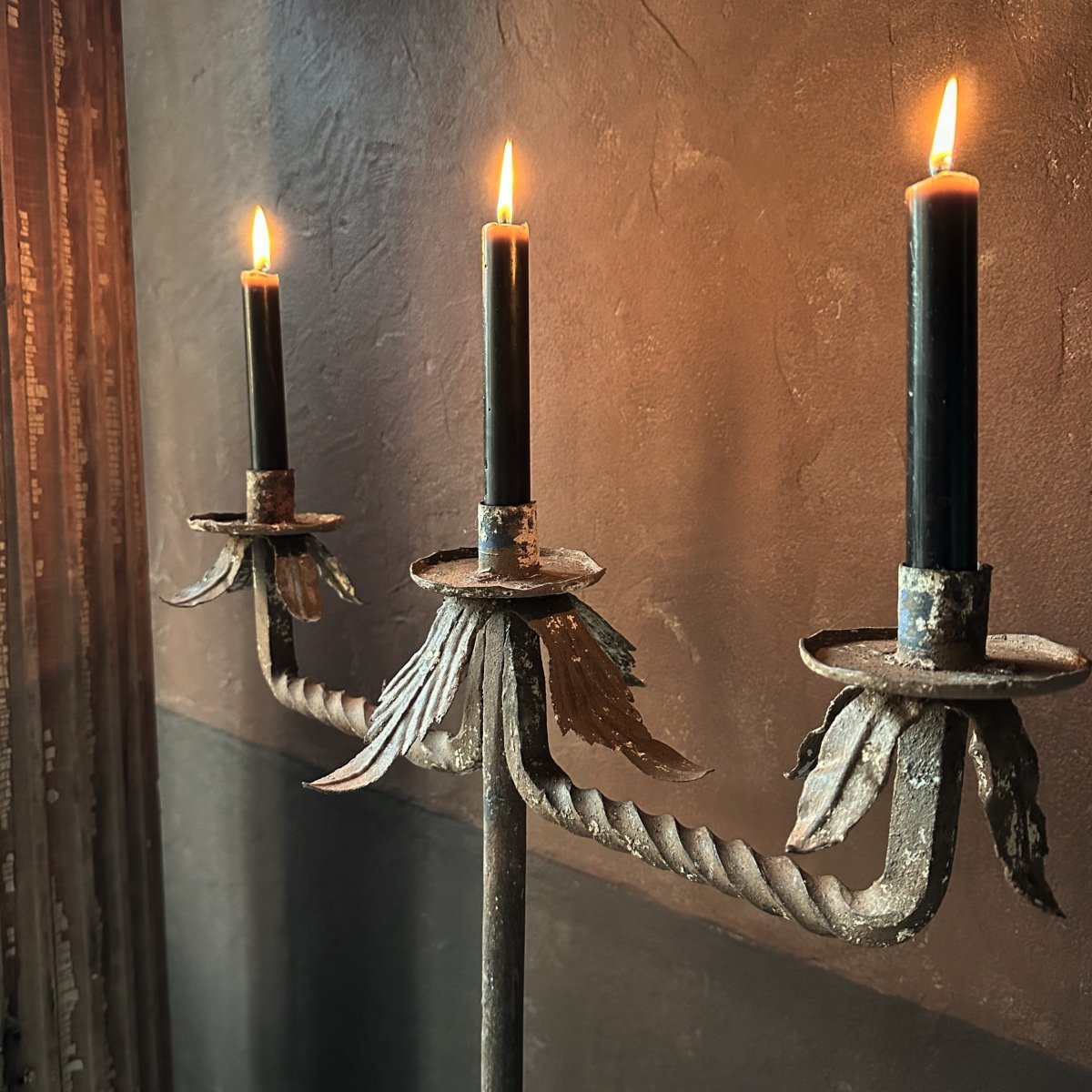 Tall Forged Metal Candelabra Tripod-photo-5