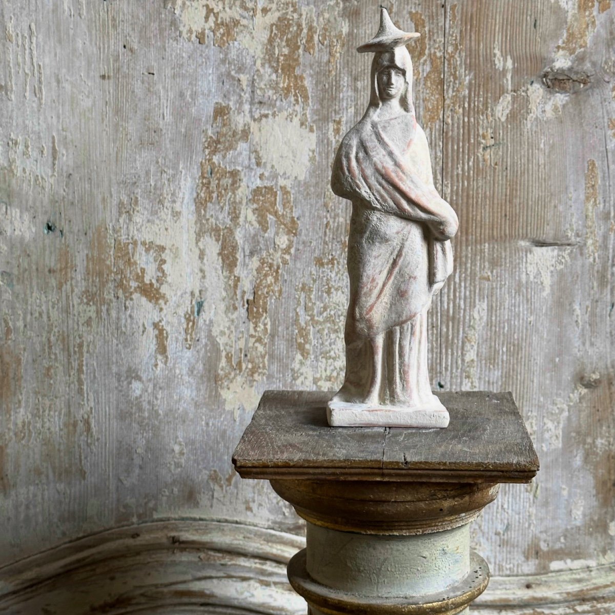 2 Tanagraean Peplophora Statuettes/terracotta Reproduction/20th Century-photo-3