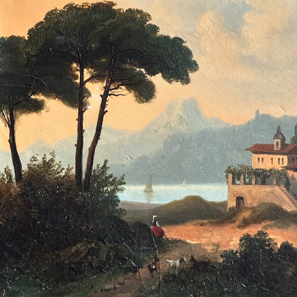 Italian Landscape/oil On Canvas 19th Century/italian School-photo-3