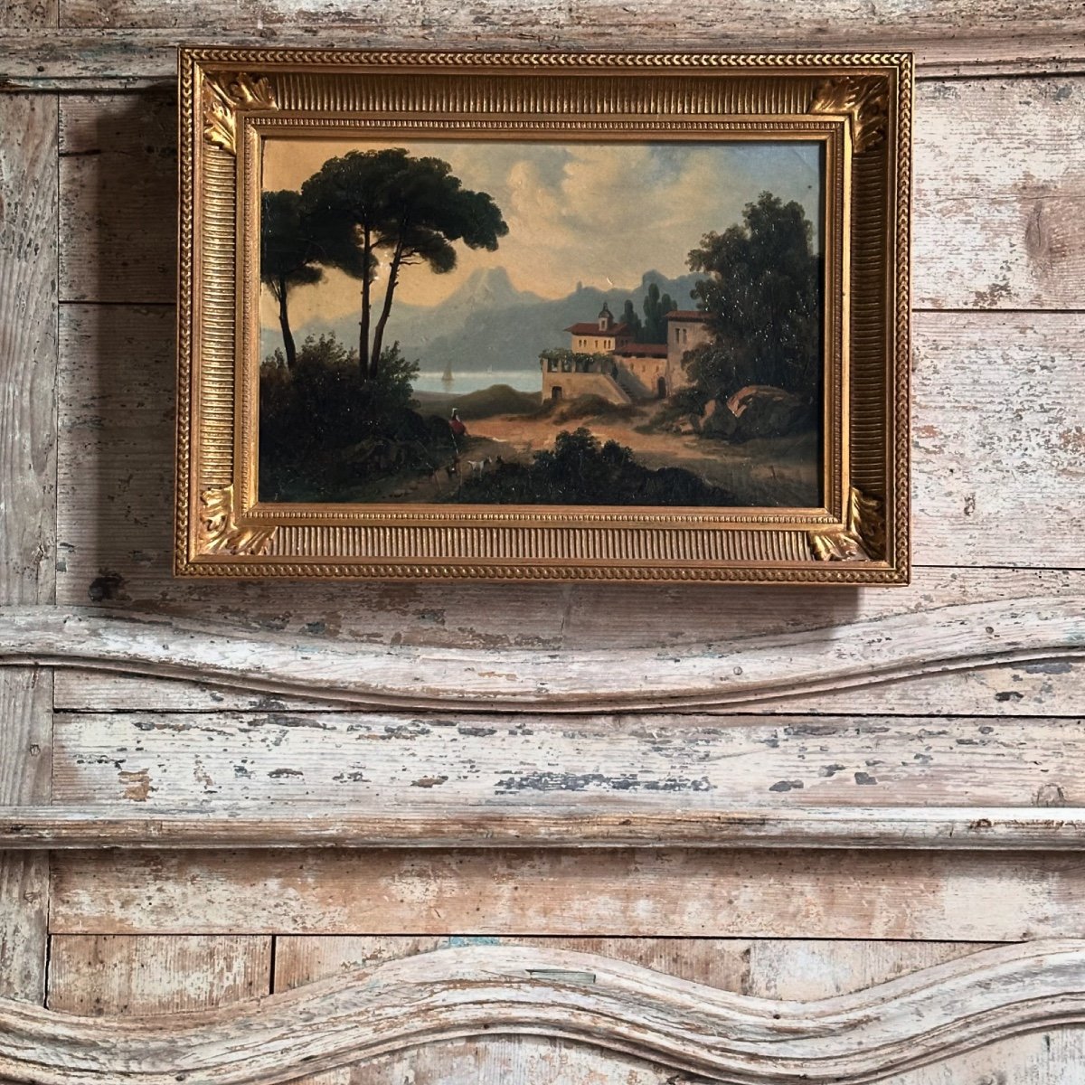 Italian Landscape/oil On Canvas 19th Century/italian School-photo-4