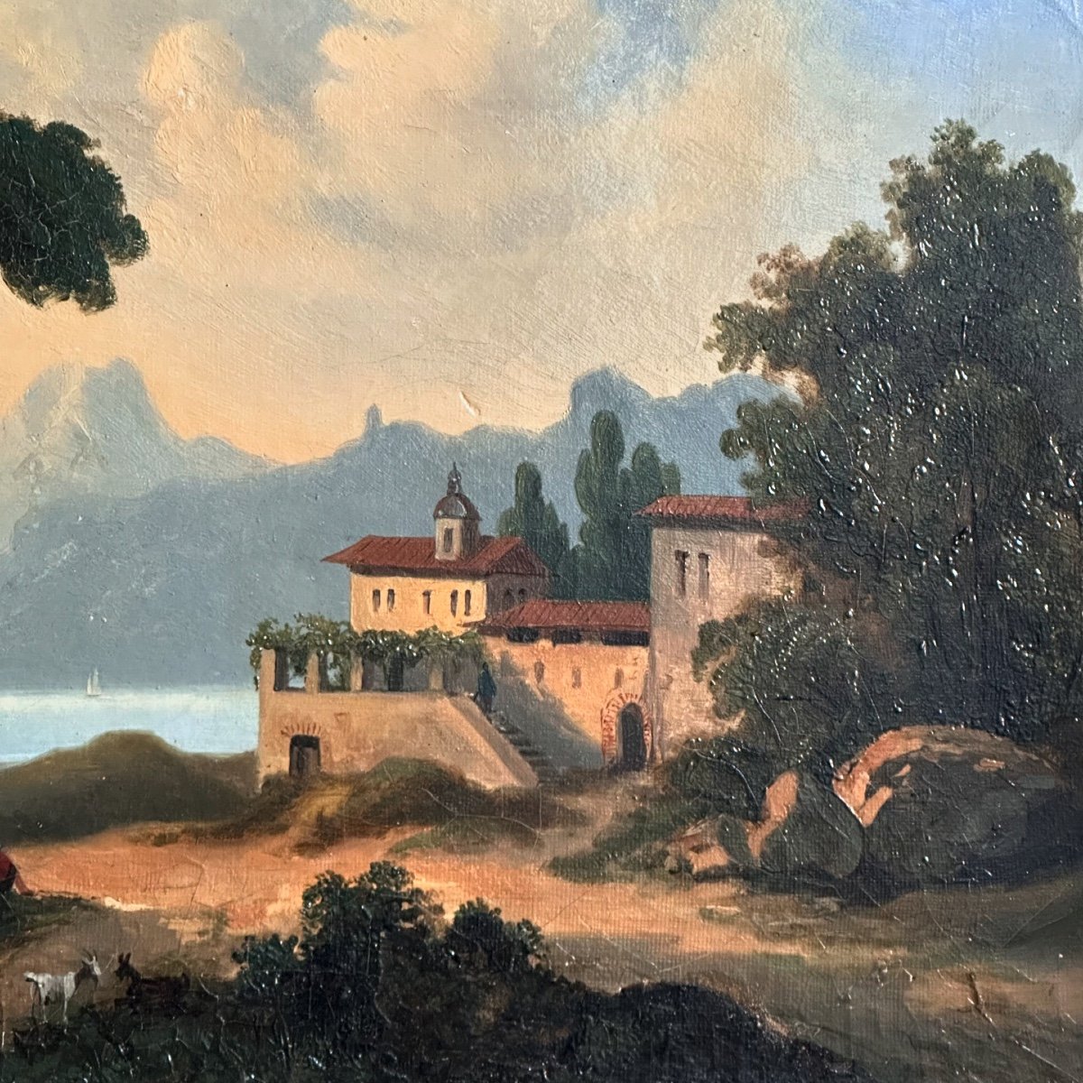 Italian Landscape/oil On Canvas 19th Century/italian School-photo-5