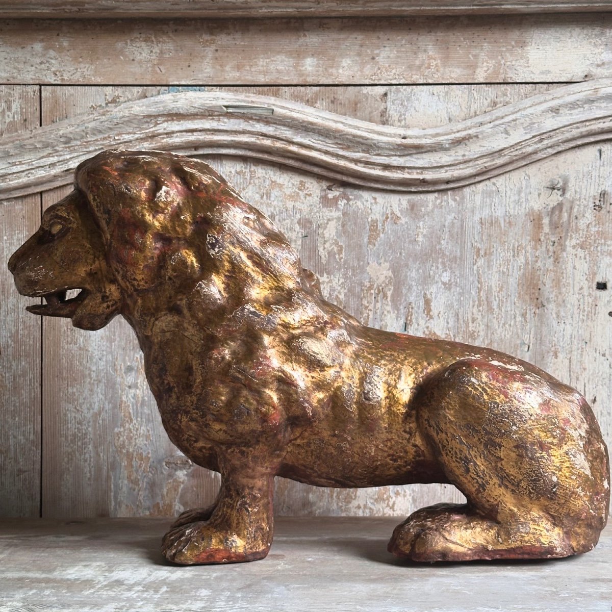 Pair Of Venetian Lions In Carved Gilded Wood / Italy 18th Century-photo-3