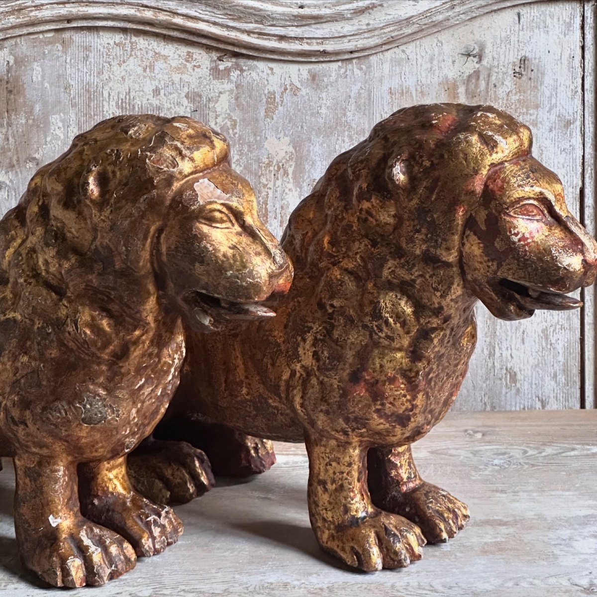 Pair Of Venetian Lions In Carved Gilded Wood / Italy 18th Century-photo-8