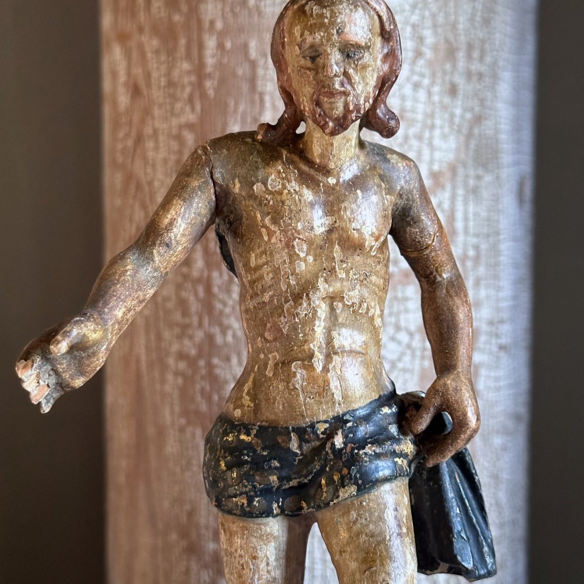 Polychrome Carved Wood Statue Of Christ Of The Resurrection 17th/18th Century-photo-2