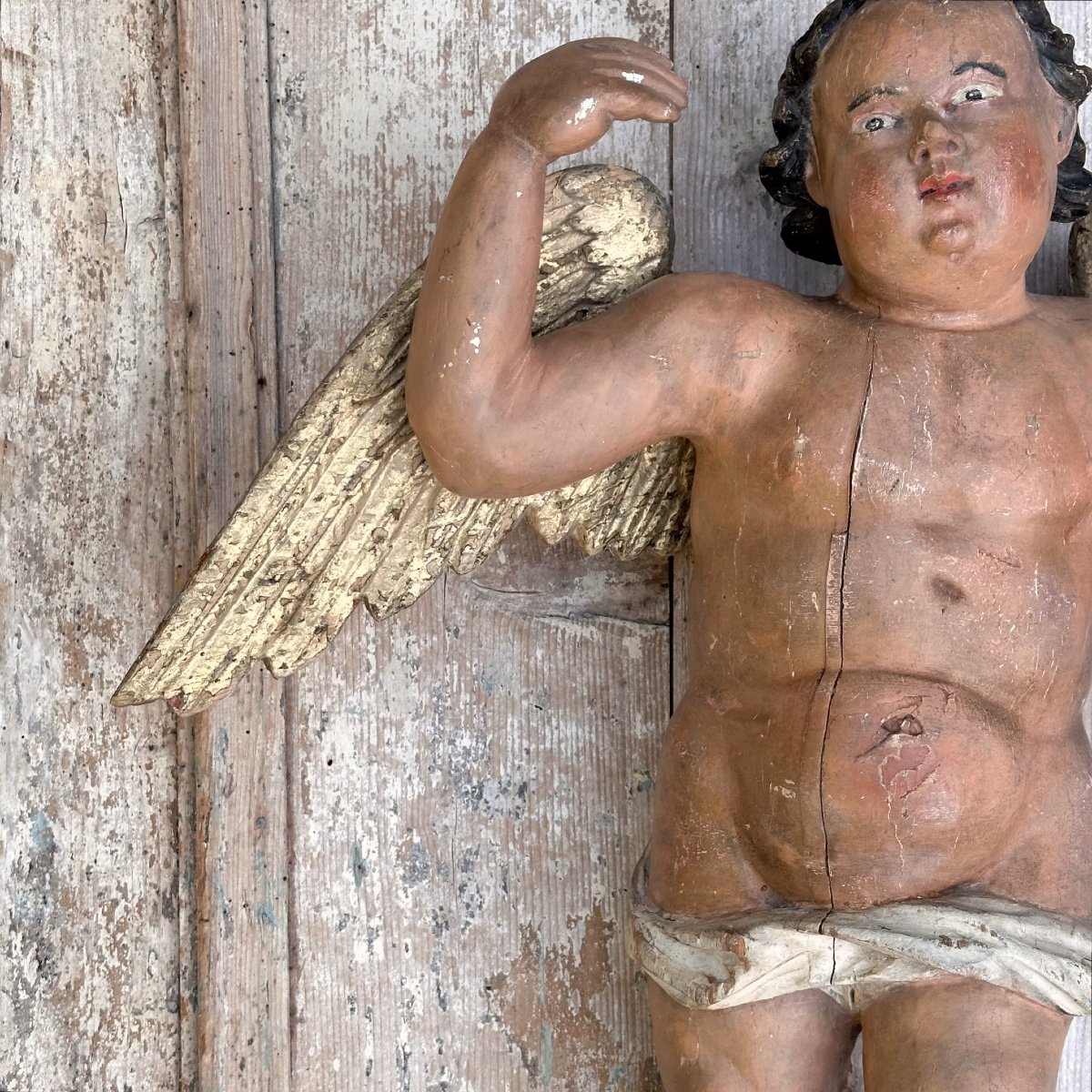 Putto Carved Wood Polychrome Baroque XVIIIth Italy-photo-4