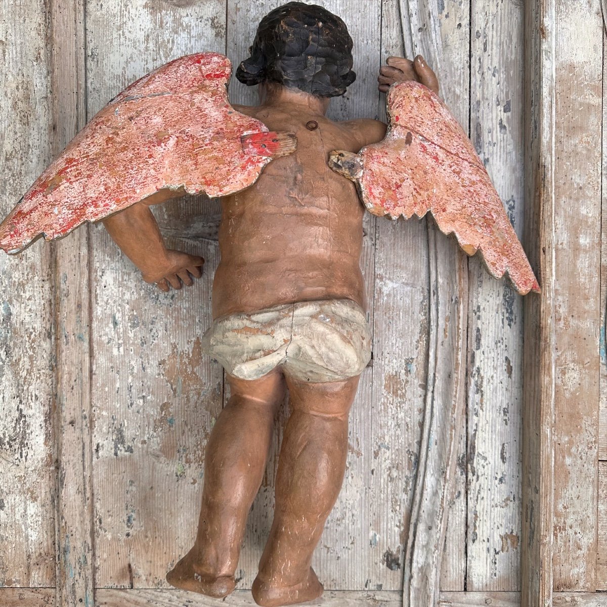 Putto Carved Wood Polychrome Baroque XVIIIth Italy-photo-6