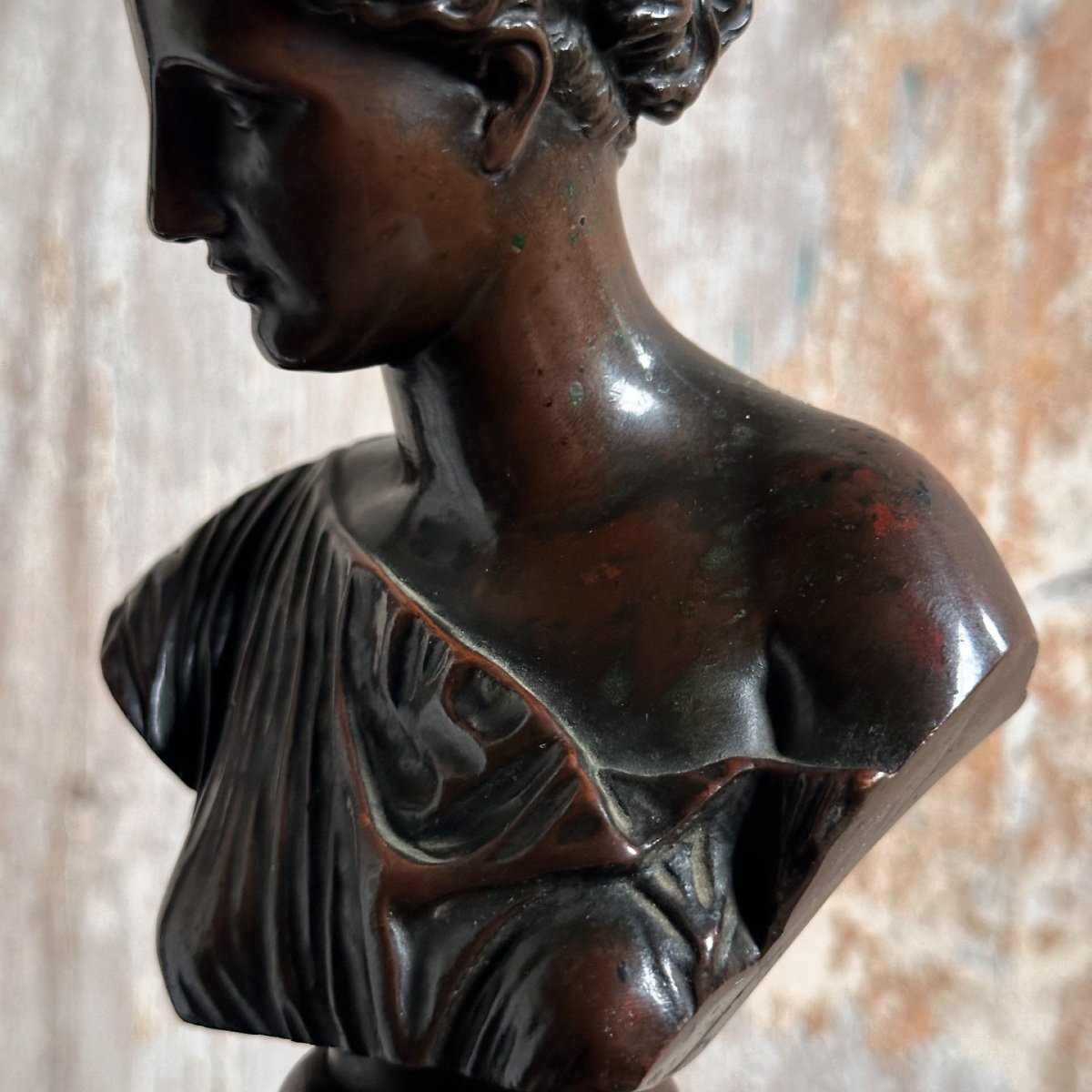 Petit Buste Bronze Diane De Gabies/artémis Fin XIXe-photo-3