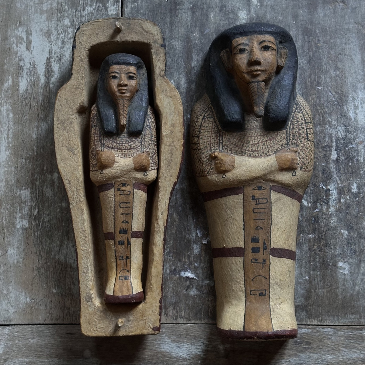 Egyptian Sarcophagus And Its Mummy Carved Wood/ 20th Century