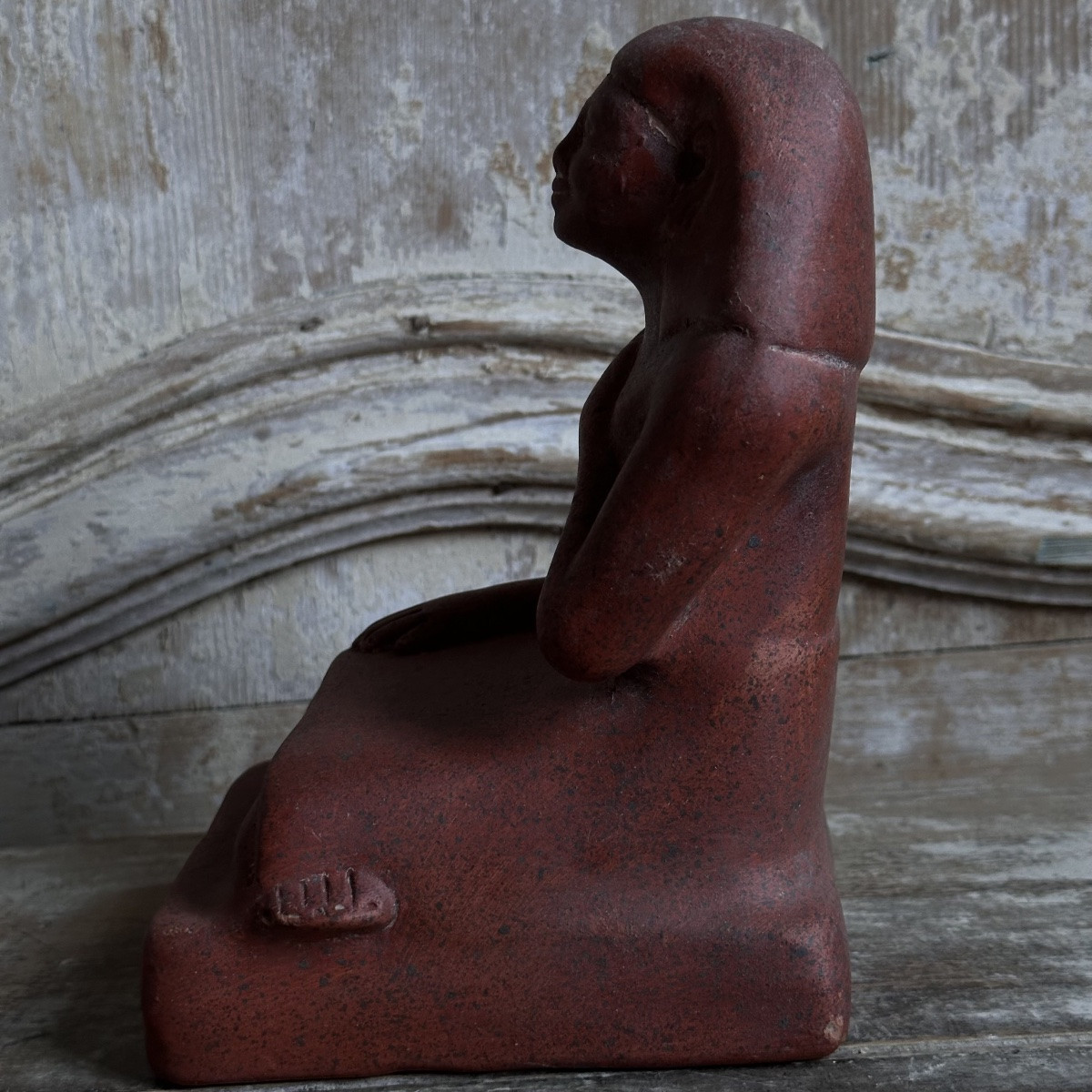 Antique Terracotta Cast Of An Egyptian Scribe/20th Century-photo-3