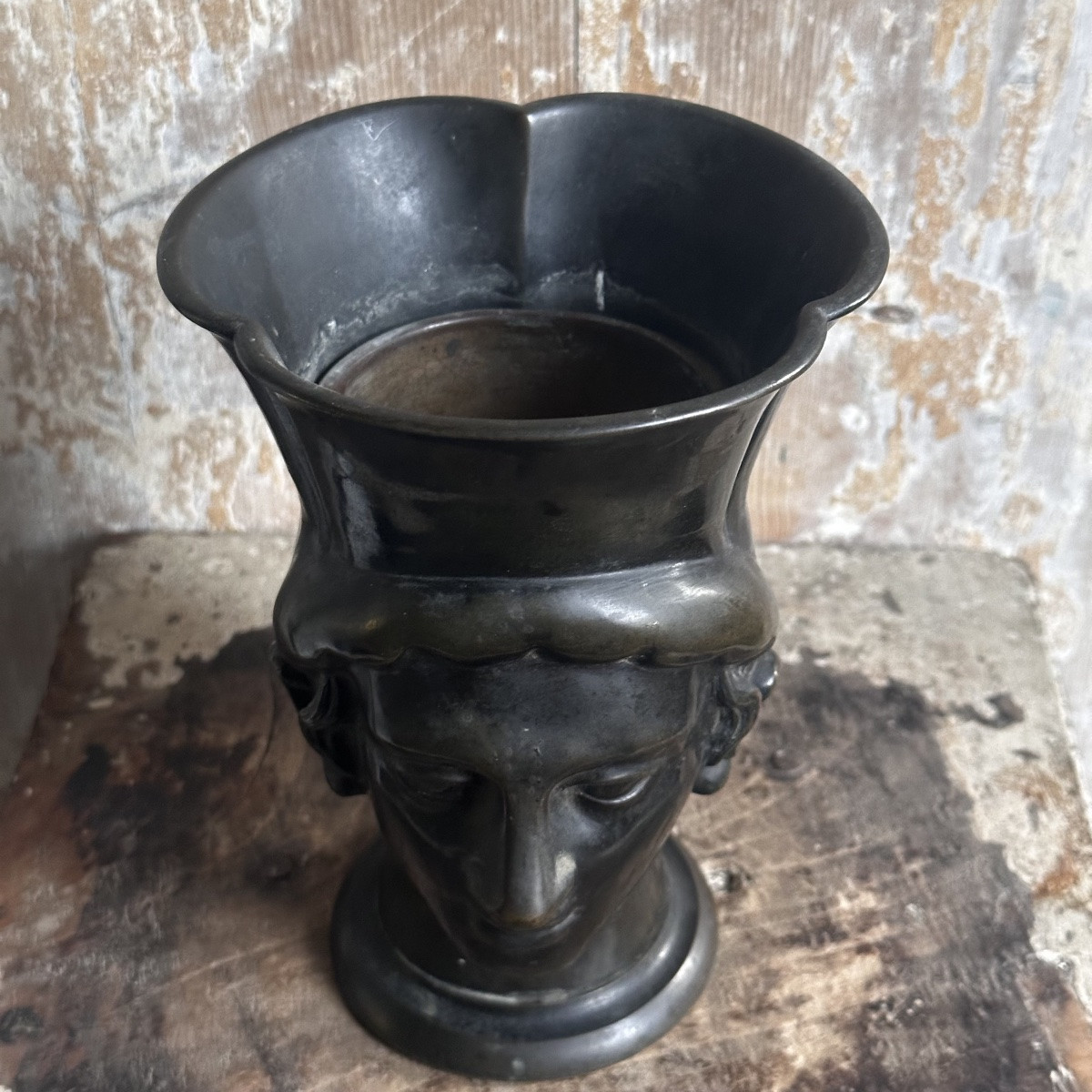 Head Of A Man In The Antique Kantharos Style / Bronze, 19th Century-photo-6