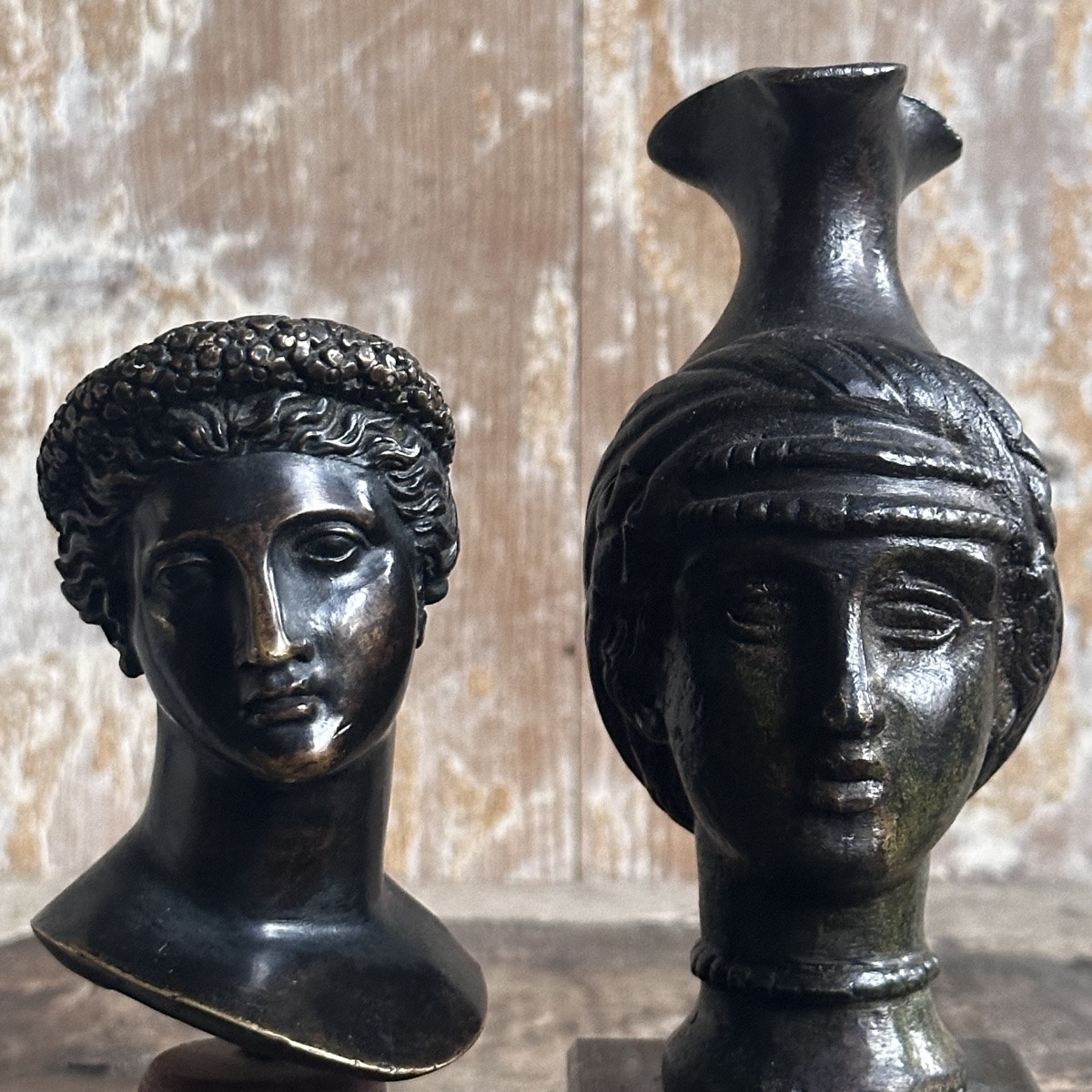 Duo Women In Antique Style/19th Century Bronze-photo-3