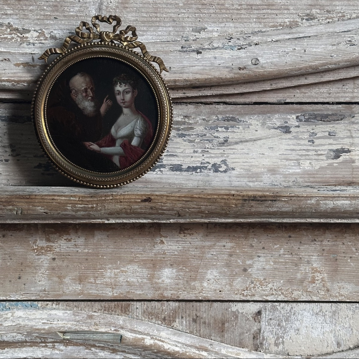 Miniature Oil Painting Empire 19th Century-photo-3