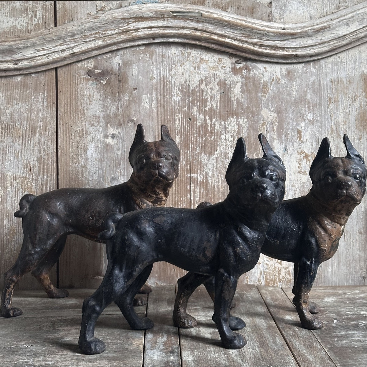 Trio Boston Terriers en Fonte/Hubley Manufacturing Company/USA/Début XXe-photo-2