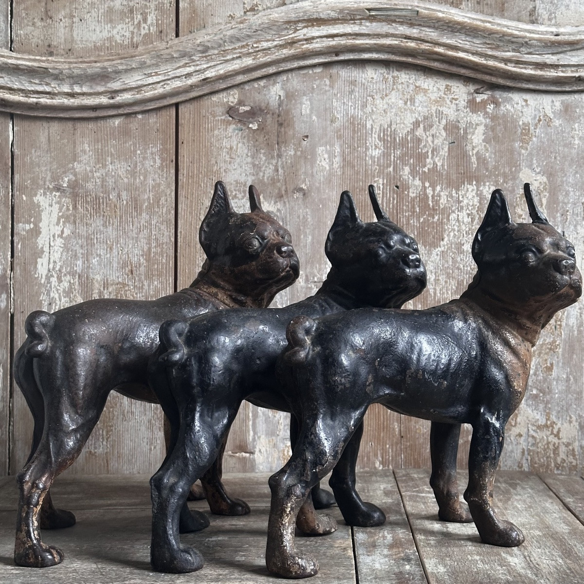 Trio Boston Terriers en Fonte/Hubley Manufacturing Company/USA/Début XXe-photo-3