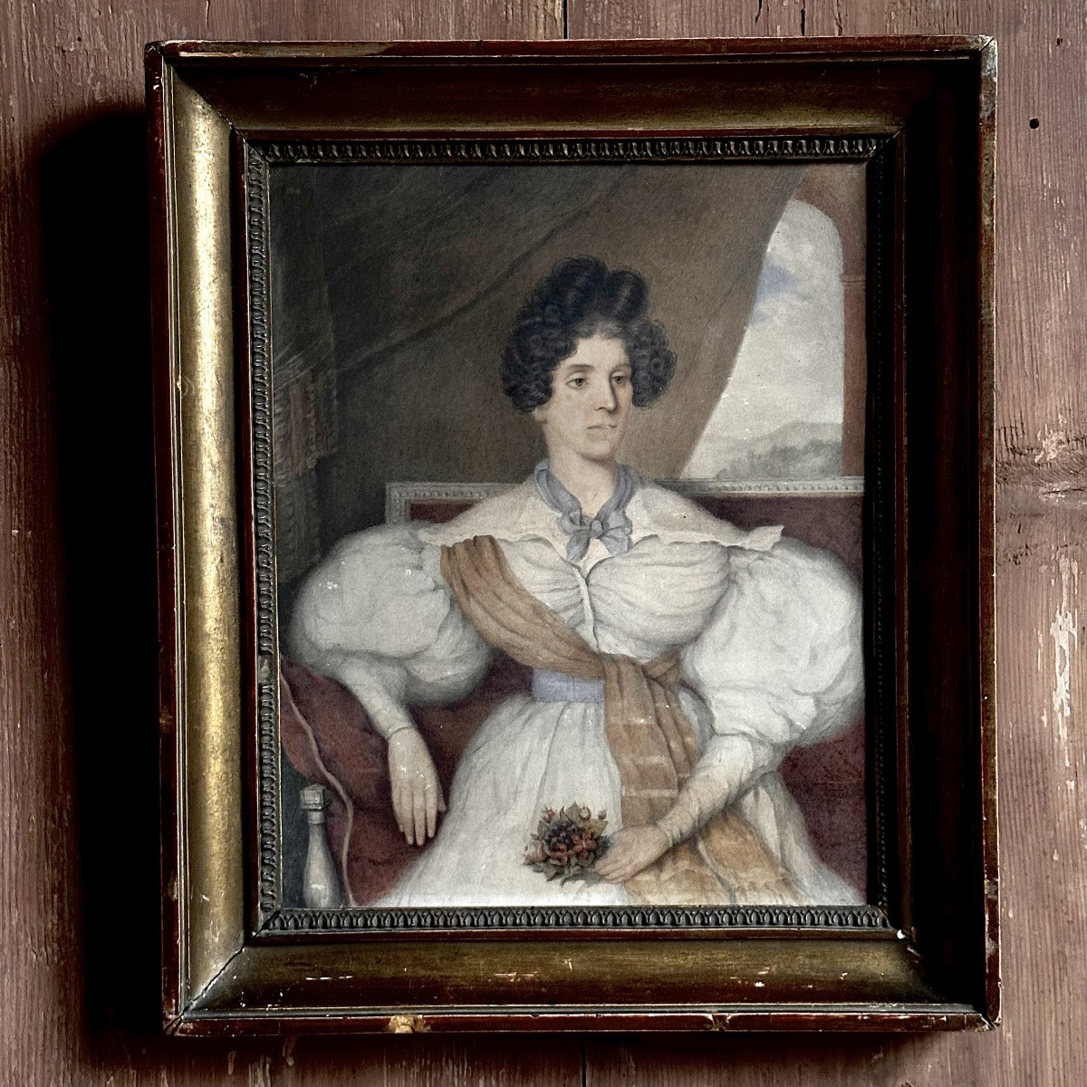 Portrait Jeune Femme Romantique Dessin-Aquarelle/Martial GOBERT 1834-photo-2