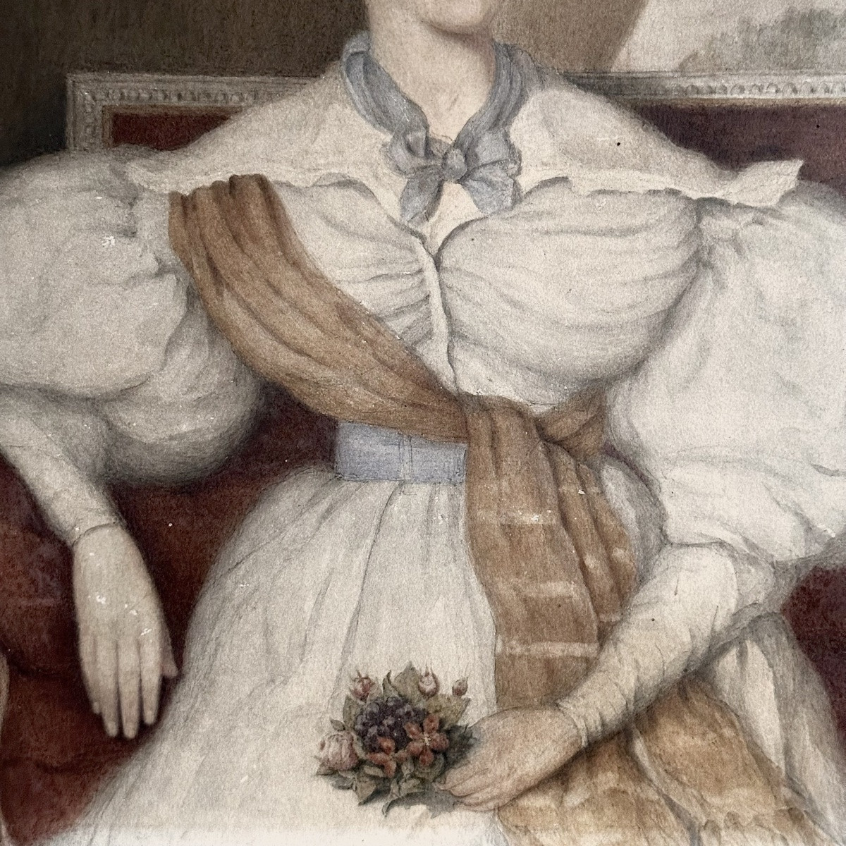 Portrait Jeune Femme Romantique Dessin-Aquarelle/Martial GOBERT 1834-photo-3