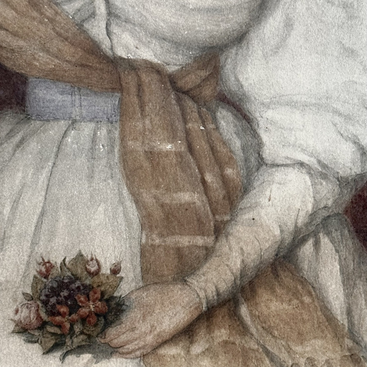 Portrait Jeune Femme Romantique Dessin-Aquarelle/Martial GOBERT 1834-photo-1