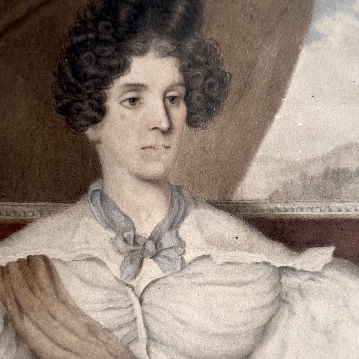 Portrait Jeune Femme Romantique Dessin-Aquarelle/Martial GOBERT 1834-photo-3