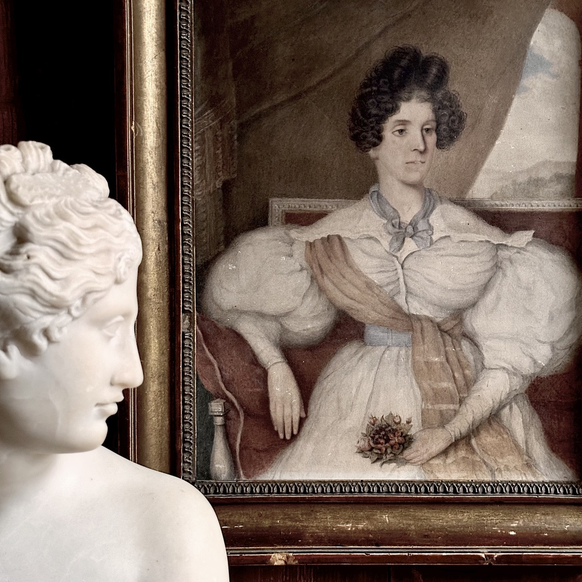 Portrait Jeune Femme Romantique Dessin-Aquarelle/Martial GOBERT 1834-photo-4