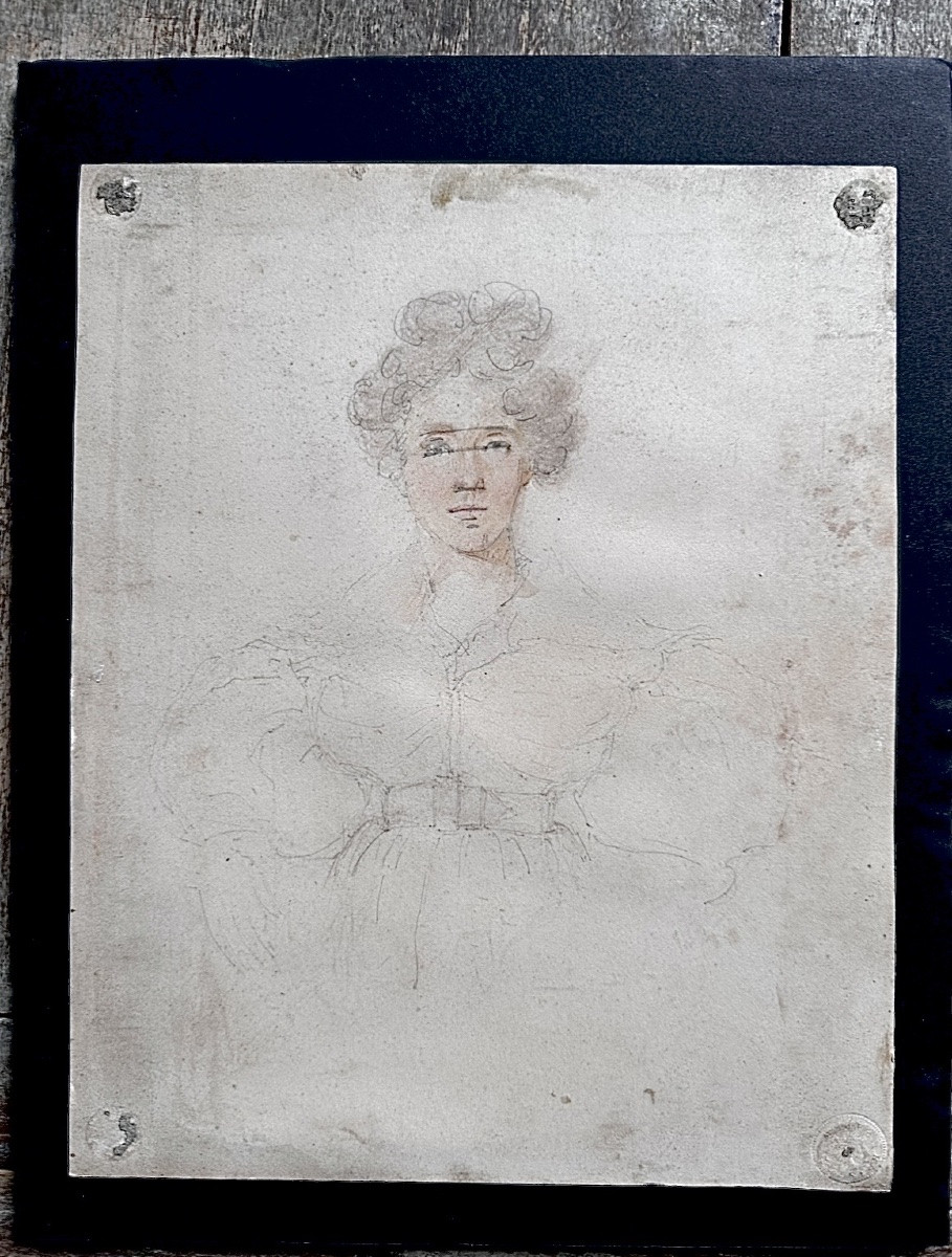 Portrait Jeune Femme Romantique Dessin-Aquarelle/Martial GOBERT 1834-photo-6