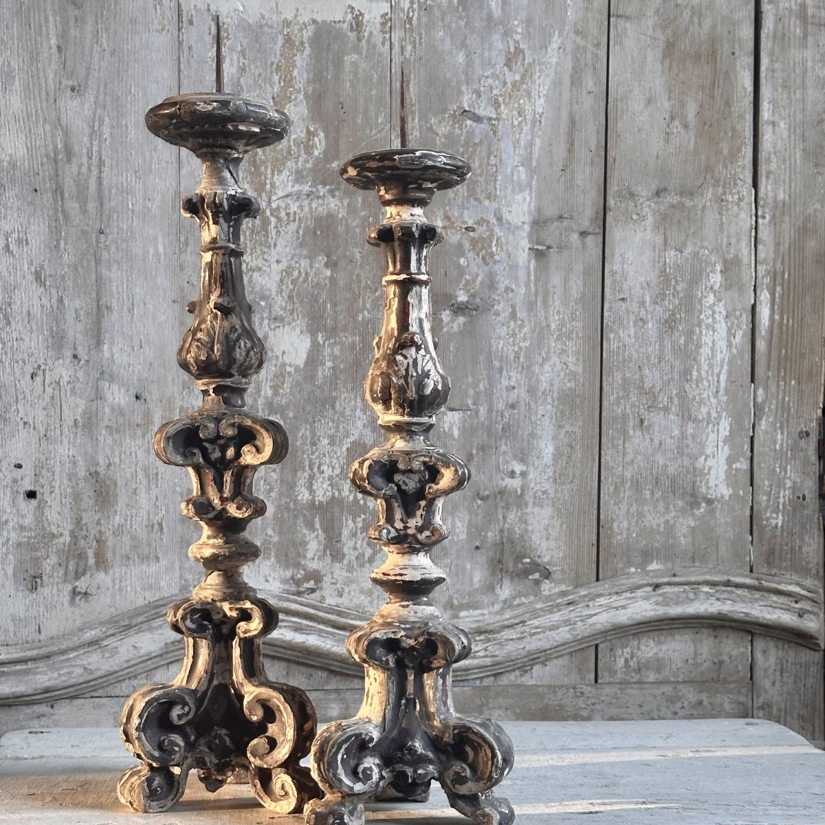 Paire de Pique-Cierges Bois Sculpté Italie XVIIIe-photo-2