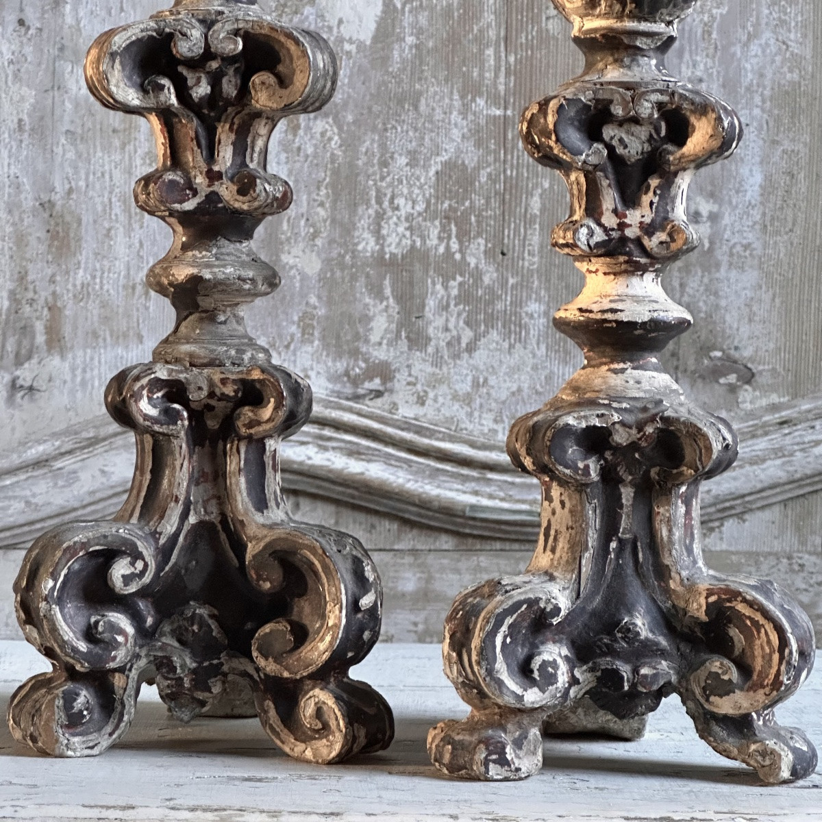 Paire de Pique-Cierges Bois Sculpté Italie XVIIIe-photo-3