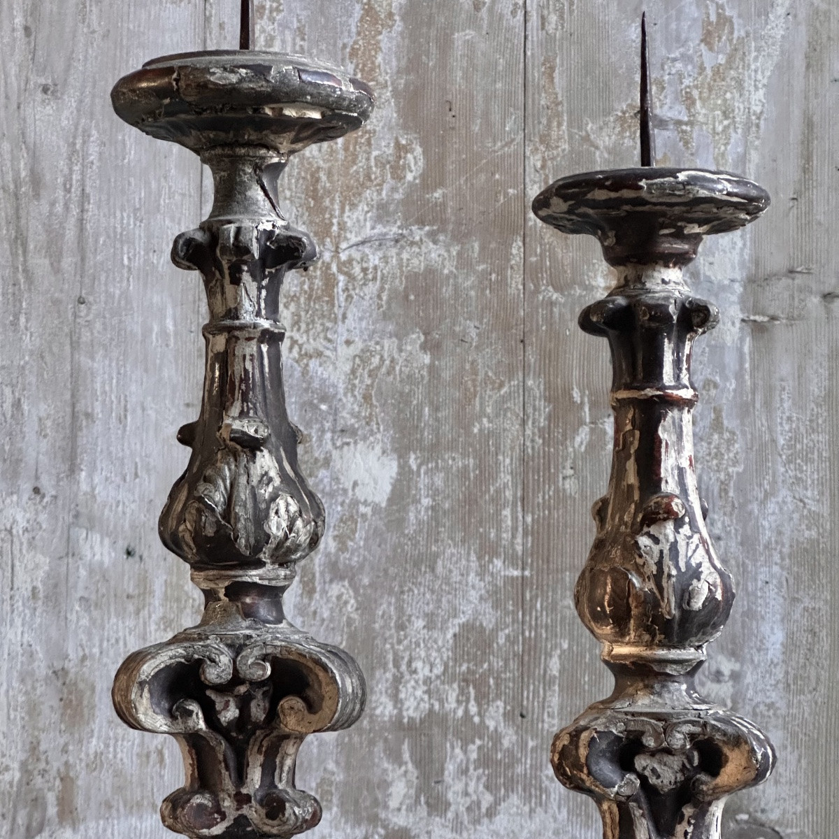 Paire de Pique-Cierges Bois Sculpté Italie XVIIIe-photo-4