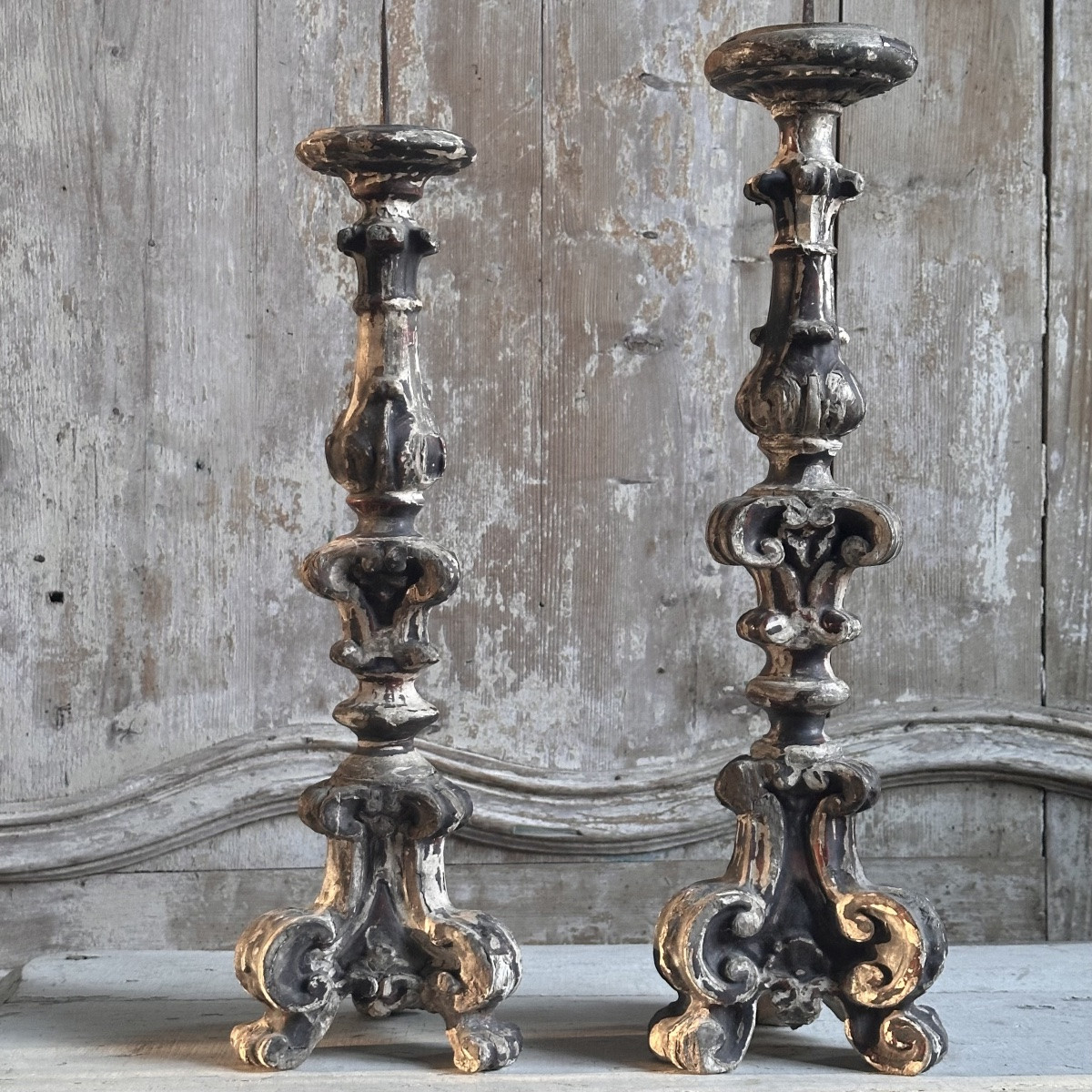 Paire de Pique-Cierges Bois Sculpté Italie XVIIIe-photo-6