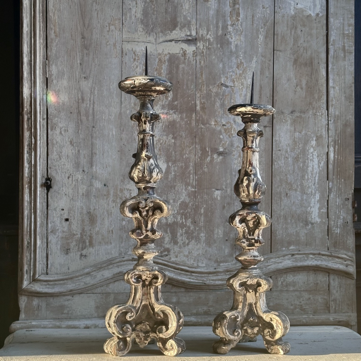 Paire de Pique-Cierges Bois Sculpté Italie XVIIIe-photo-7