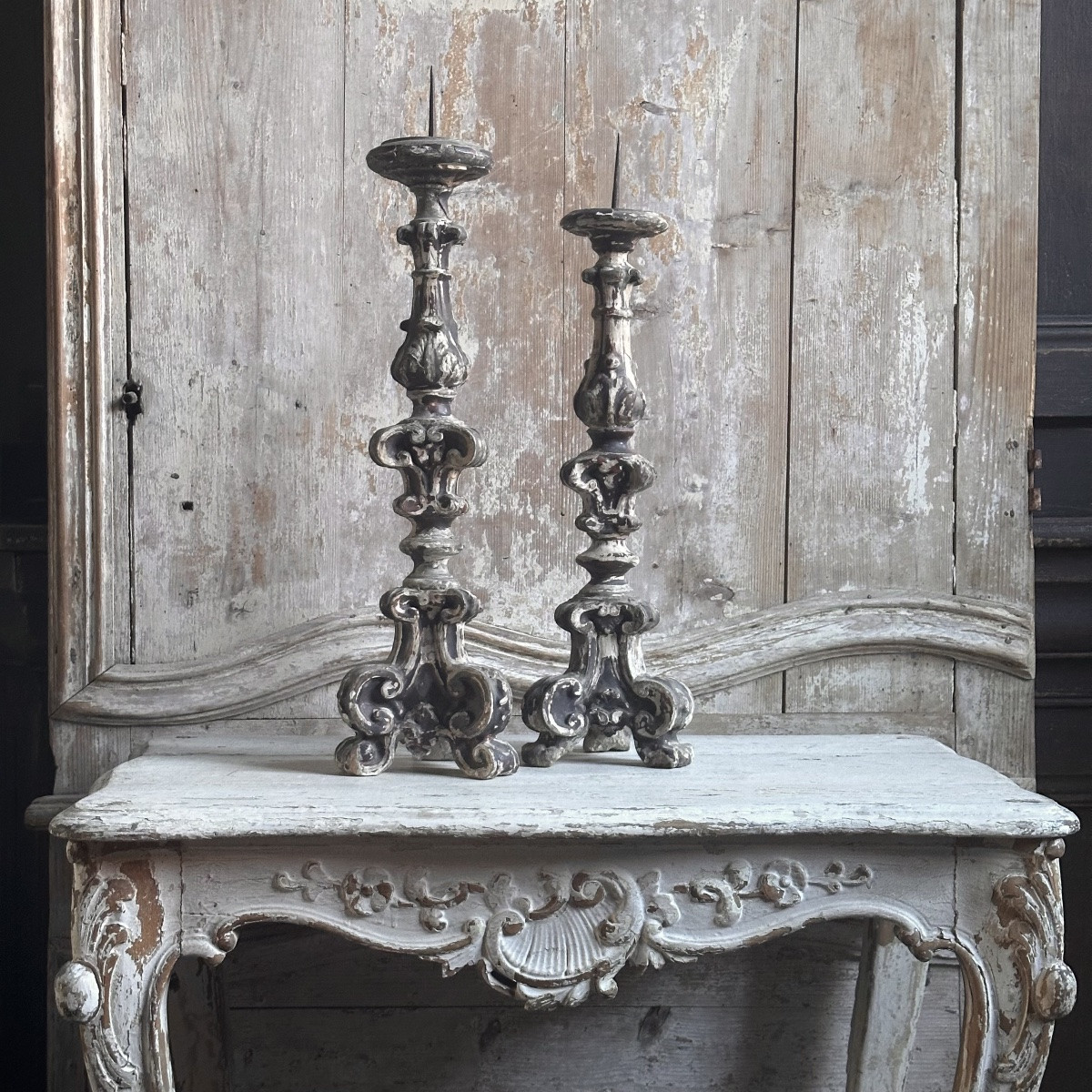 Paire de Pique-Cierges Bois Sculpté Italie XVIIIe-photo-8