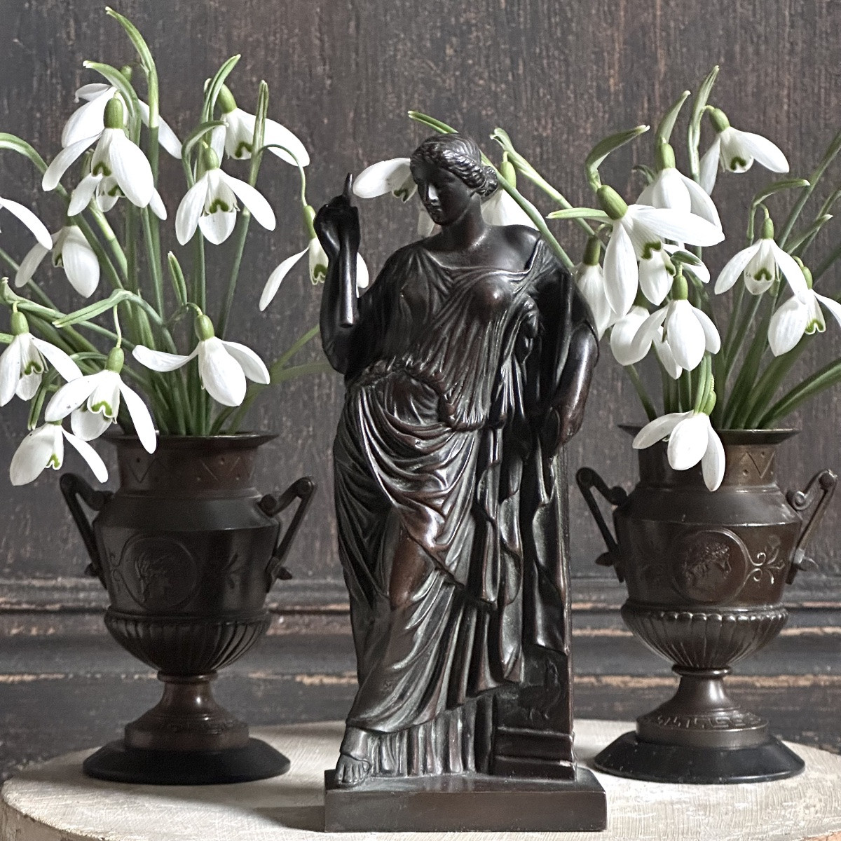 Pair Of Antique Bronze Violet Vases, 19th Century, On Marble Bases-photo-4