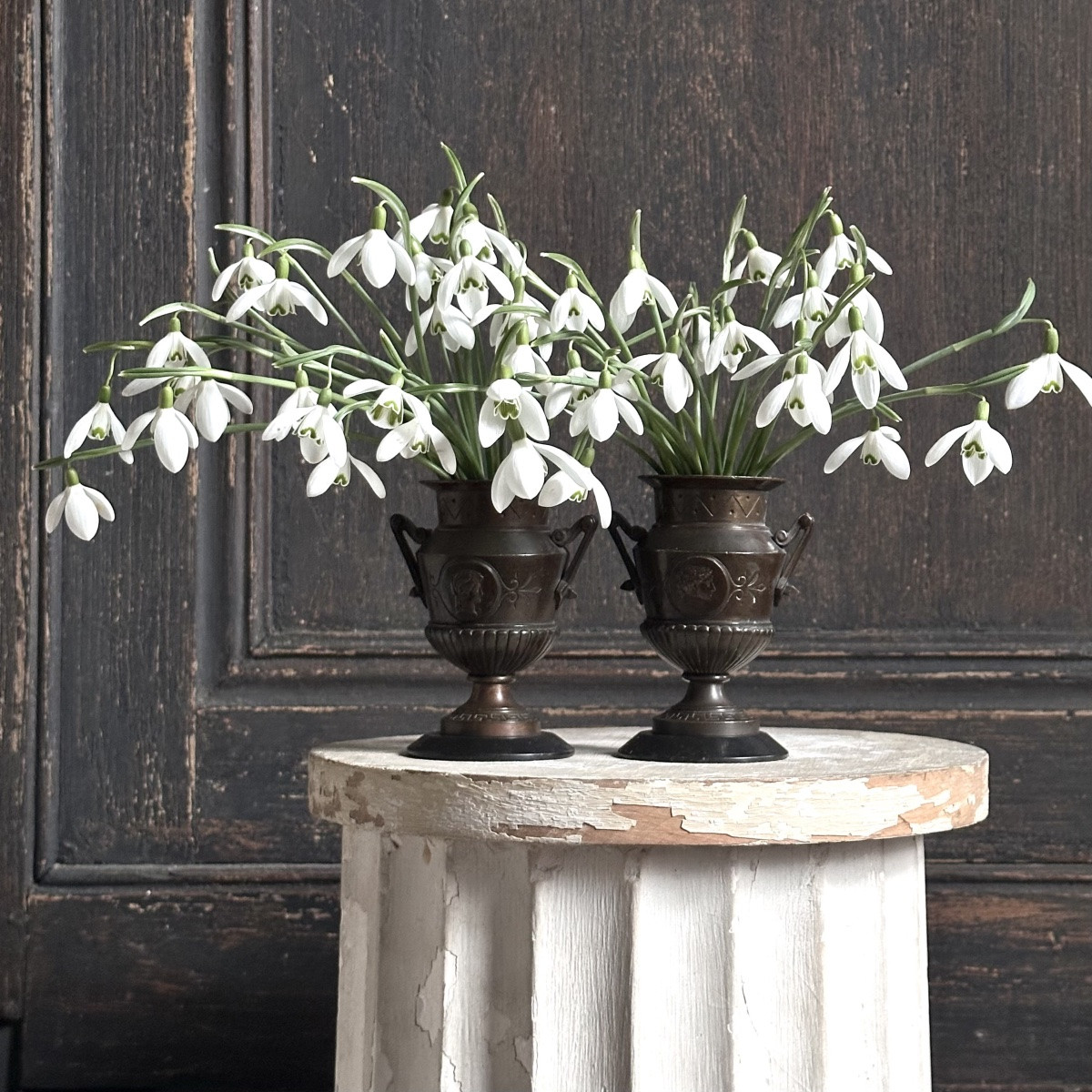 Pair Of Antique Bronze Violet Vases, 19th Century, On Marble Bases-photo-6
