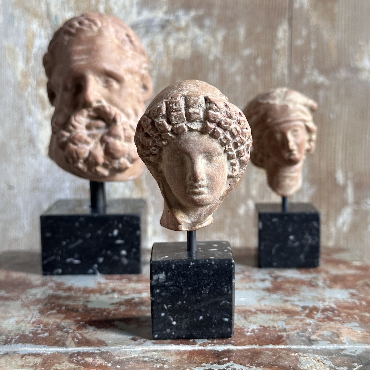 Tryptique Heads Of Divinities Terracotta/reproduction Hellenistic Art /early 20th Century-photo-3