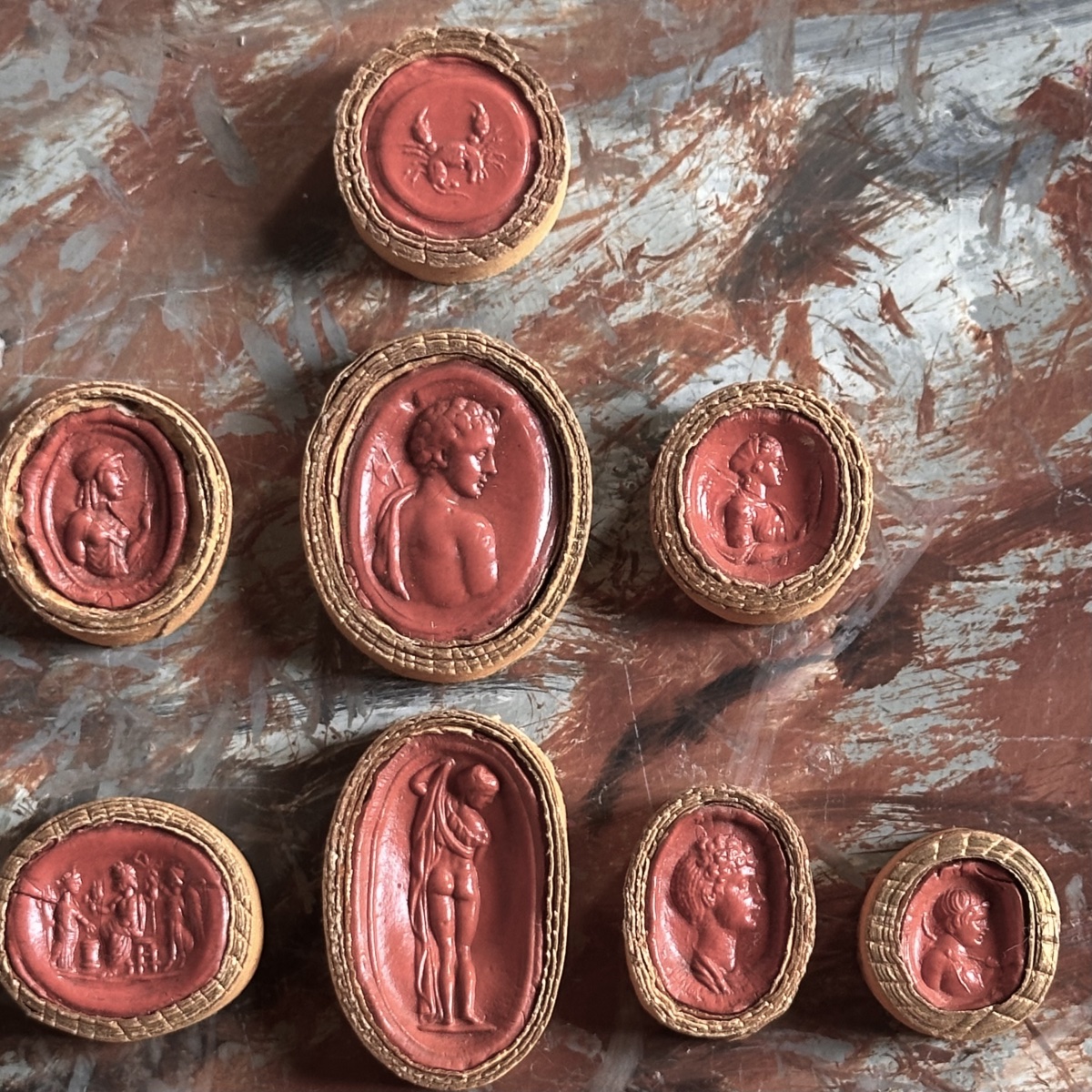 Lot de 12 Intaglios Sulfure Rouge Grand Tour Italie XIXe-photo-4