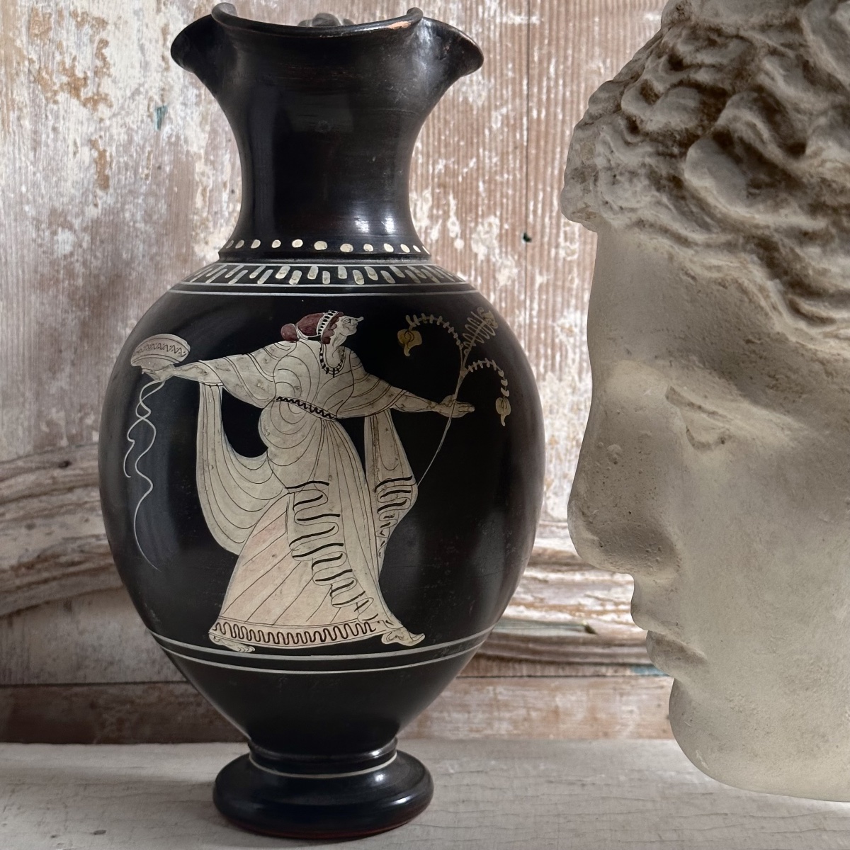 Attic Oenochoe Vase, Glazed Terracotta, Reproduction, Italy, Late 19th Century-photo-1