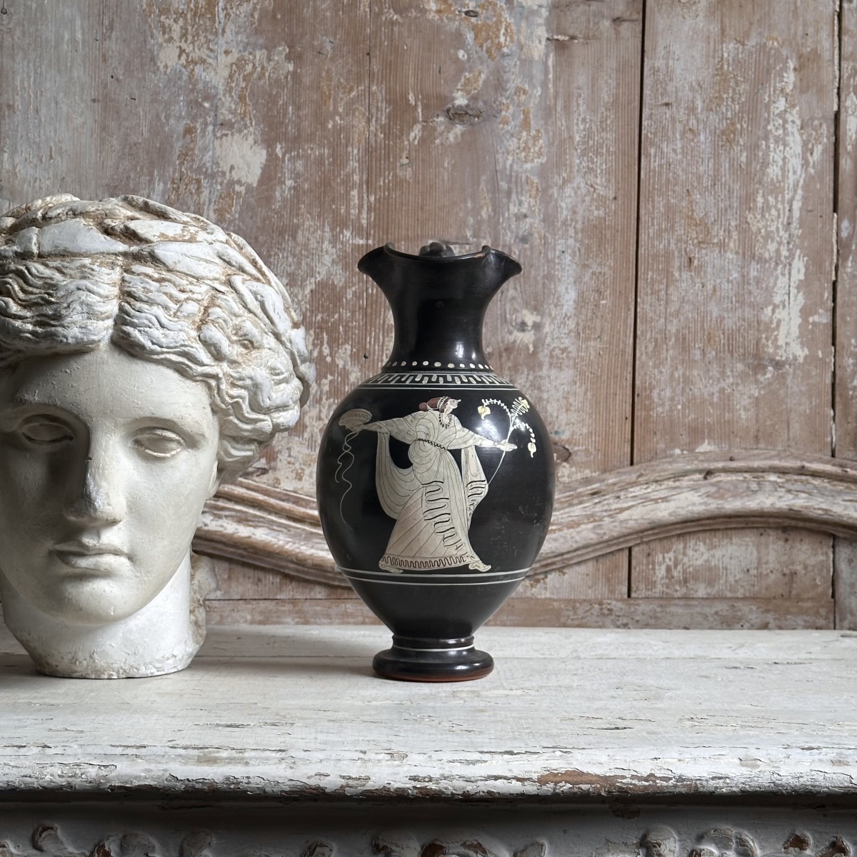 Attic Oenochoe Vase, Glazed Terracotta, Reproduction, Italy, Late 19th Century-photo-2