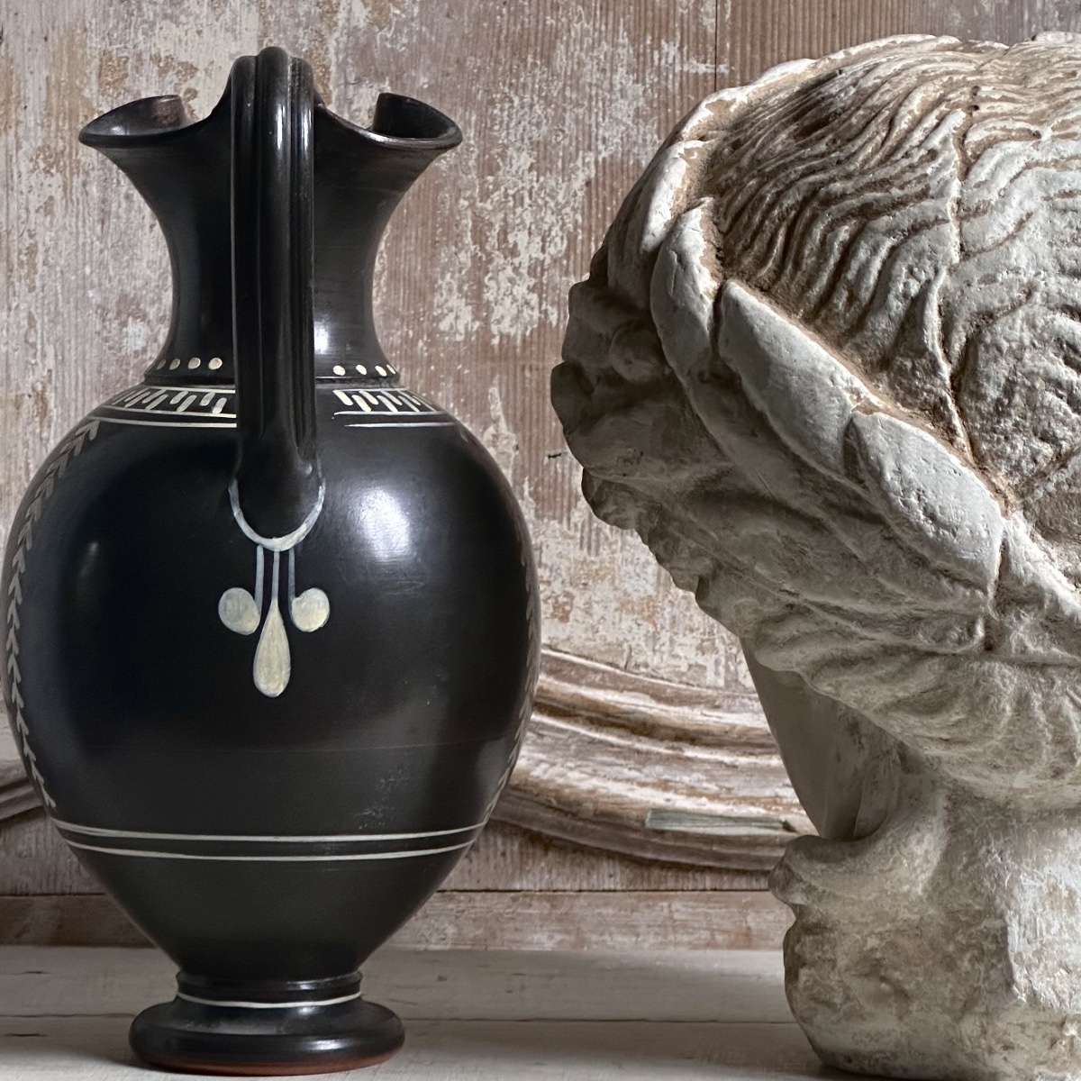 Attic Oenochoe Vase, Glazed Terracotta, Reproduction, Italy, Late 19th Century-photo-3