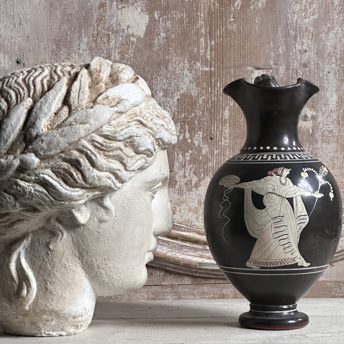 Attic Oenochoe Vase, Glazed Terracotta, Reproduction, Italy, Late 19th Century-photo-6