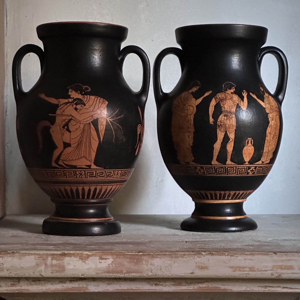 Paire Vases Grecs Terre Cuite vernissée Reproduction début XXe Italie-photo-2