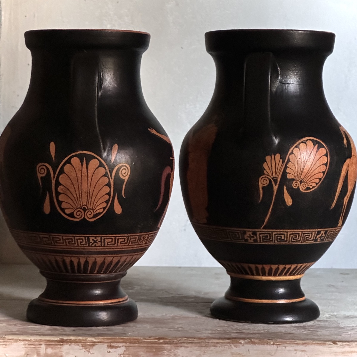 Paire Vases Grecs Terre Cuite vernissée Reproduction début XXe Italie-photo-2