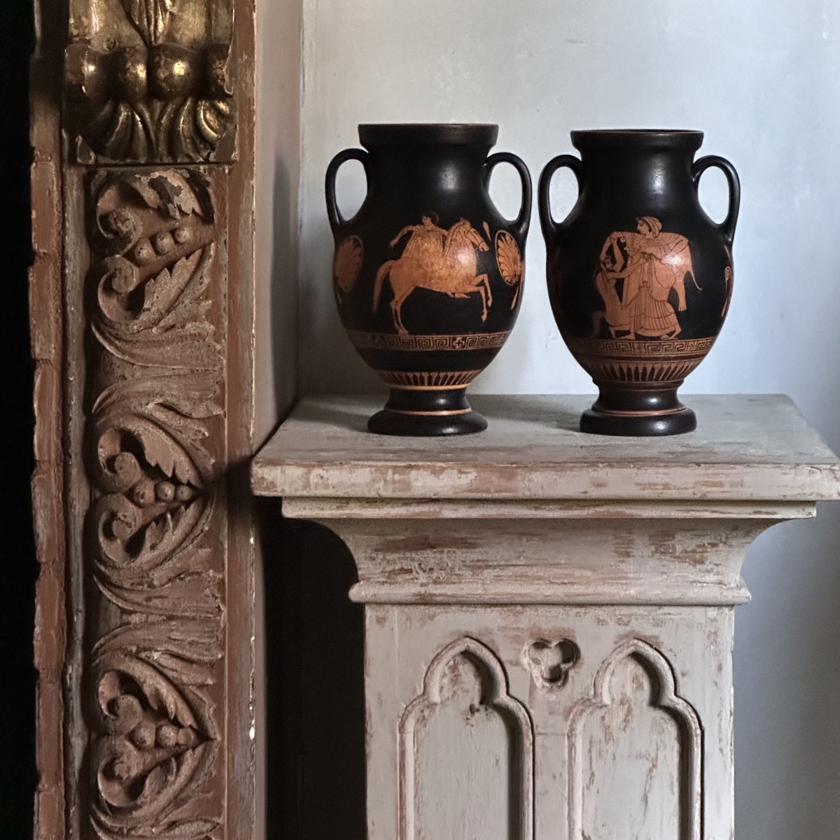Paire Vases Grecs Terre Cuite vernissée Reproduction début XXe Italie-photo-6