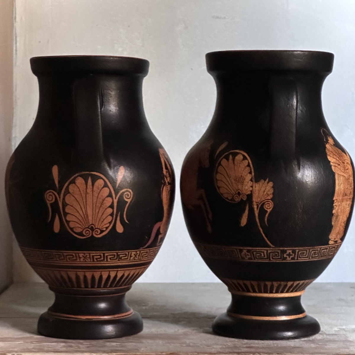 Paire Vases Grecs Terre Cuite vernissée Reproduction début XXe Italie-photo-7